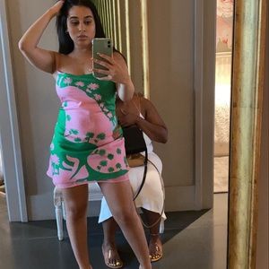 Pink and green slip dress